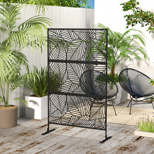 6.5FT Decorative Outdoor Divider, Metal Privacy Screen with Stand, Large Leaf Style, Black – view 7