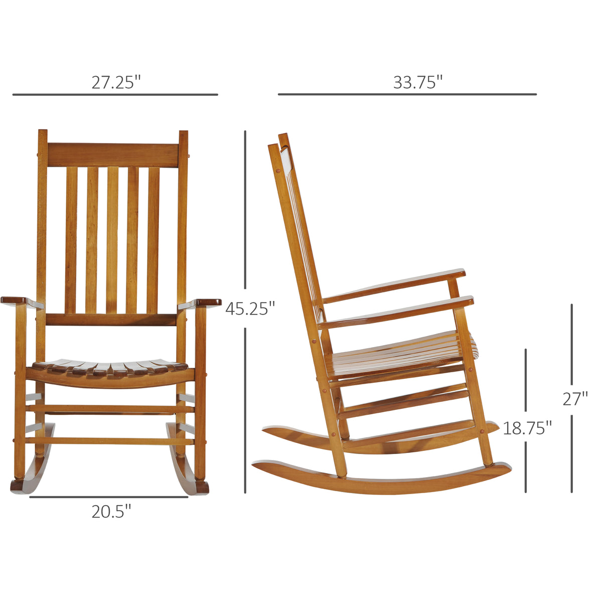 Wooden Porch Rocking Chair Outdoor Patio Rocker Garden Single Leisure Reclining Seat Armchair Natural – view 2