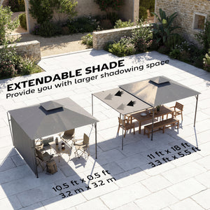 Patio Gazebo with Double Roof Outdoor Gazebo Canopy with Extendable Shade 10.5′ x 10.5′ Dark Grey