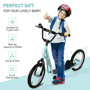 Aosom Kids Kick Scooter for 5+ Year Old, Kids Ride on Toy w/ 16'' Inflatable Wheel Dual Brakes