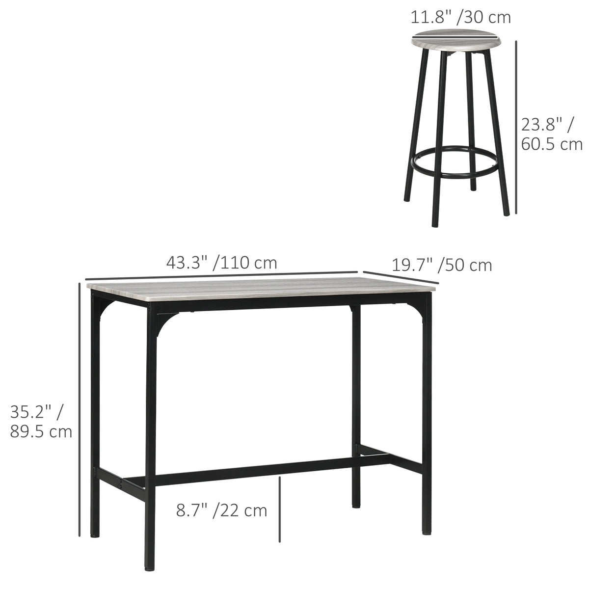 5-Piece Bar Table Set for 4, Industrial Counter Height Bar Table and Chairs for Kitchen, Dining Room, Grey – view 2