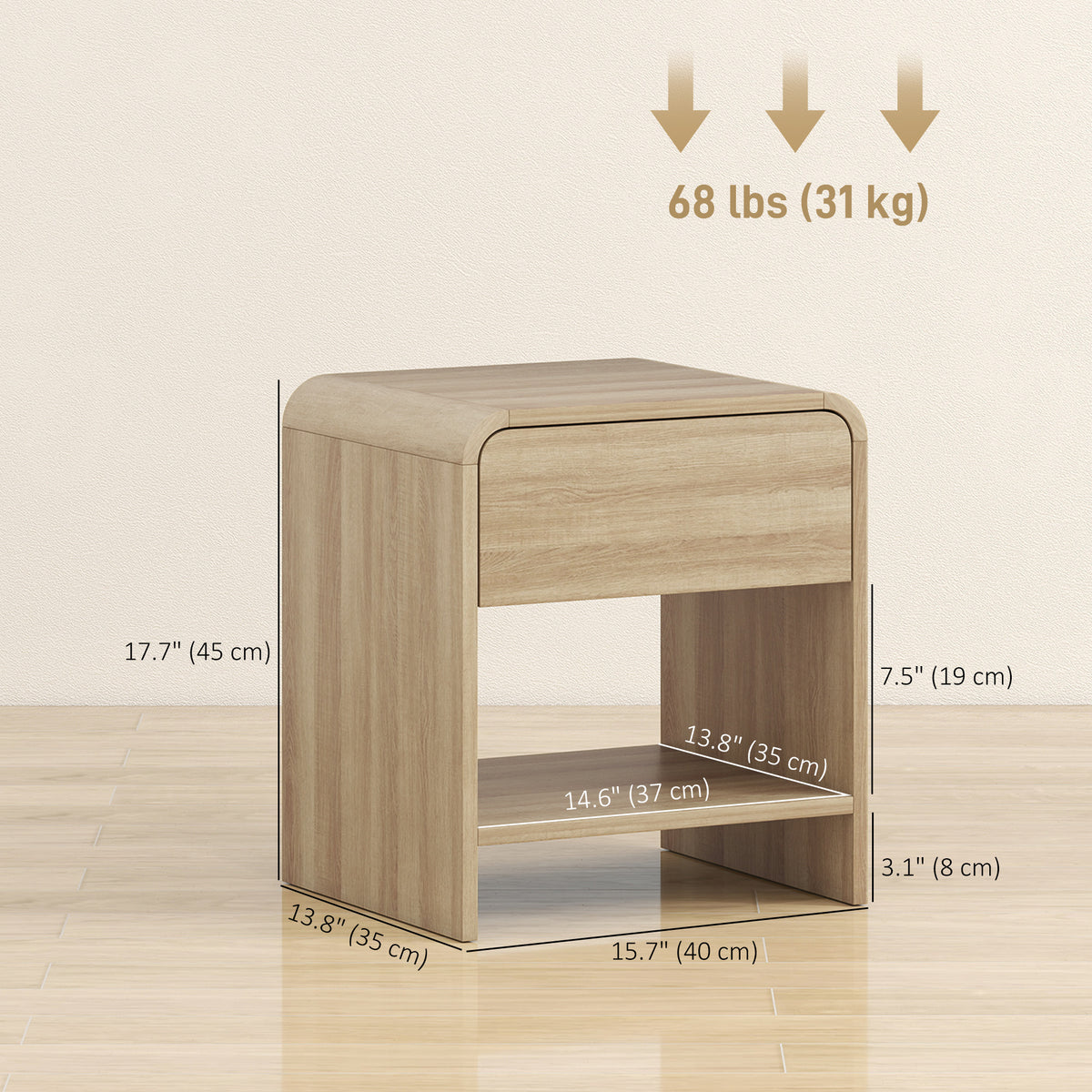Nightstand Set of 2, Modern Bedside Table with Rounded Corners, Nightstand with Drawer and Open Shelf – view 2