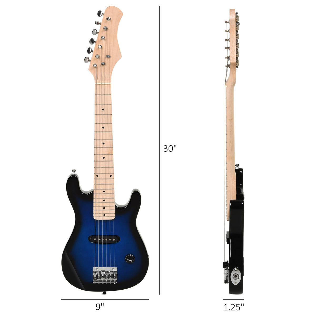 30 Inch Electric Guitar 3/4 Size Beginner Starter Kit with 5W Amplifier, Strap, Strings, Picks, Carrying Case, Blue