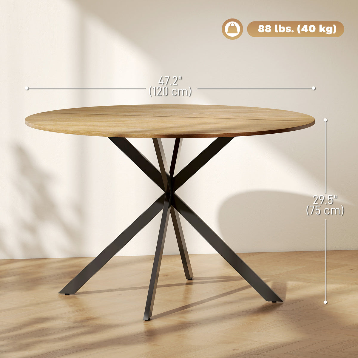 47" Round Kitchen Table for 4, Industrial Dining Table with Steel Legs for Dining Room, Brown and Black