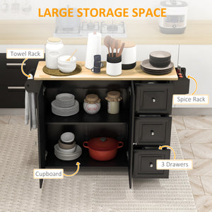 Kitchen Island on Wheels, Kitchen Cart with Drop Leaf, Drawers, Grey – view 10