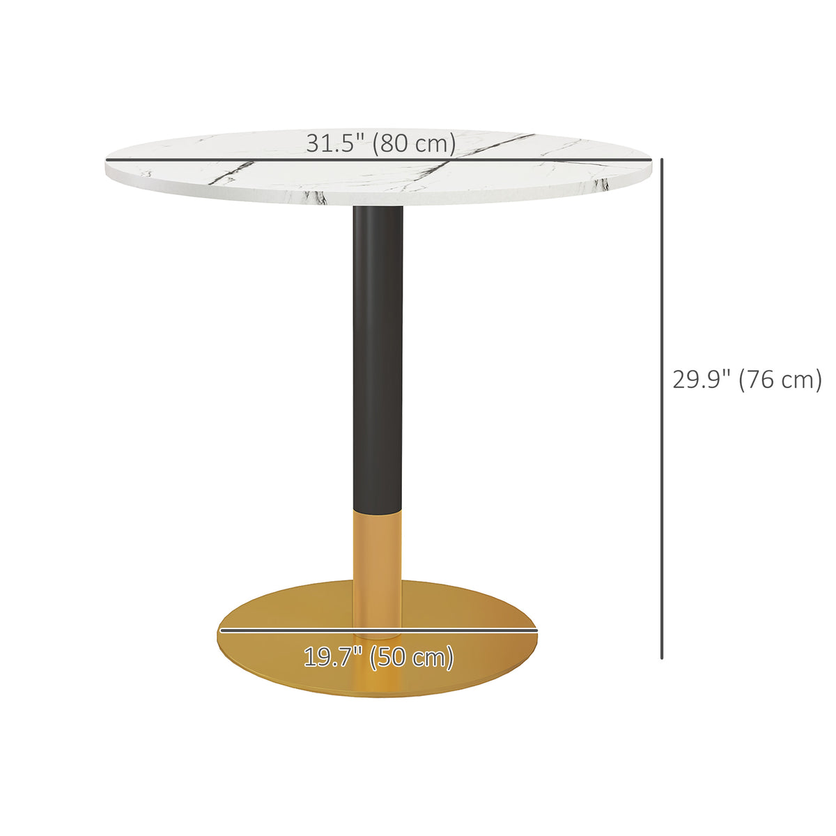 Round Dining Table, Modern Dining Room Table with Faux Marble Top, Steel Base, Space Saving Small Kitchen Table, White