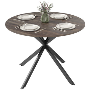 40" Round Kitchen Table for 4, Industrial Dining Table with Steel Legs for Dining Room, Distressed Brown
