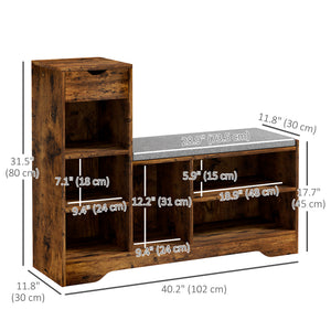 Upholstered Shoe Storage Bench w/ Seat, Entrance Bench w/ Drawer and 6 Open Shelves for Hallway, Grey – view 9