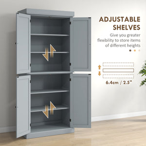 72.5" Freestanding Kitchen Pantry Cabinet with 4 Doors, Grey