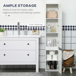 Tall Bathroom Cabinet, Freestanding Storage Organizer with Adjustable Shelves and Cupboards, 11.8" x 11" x 6", White