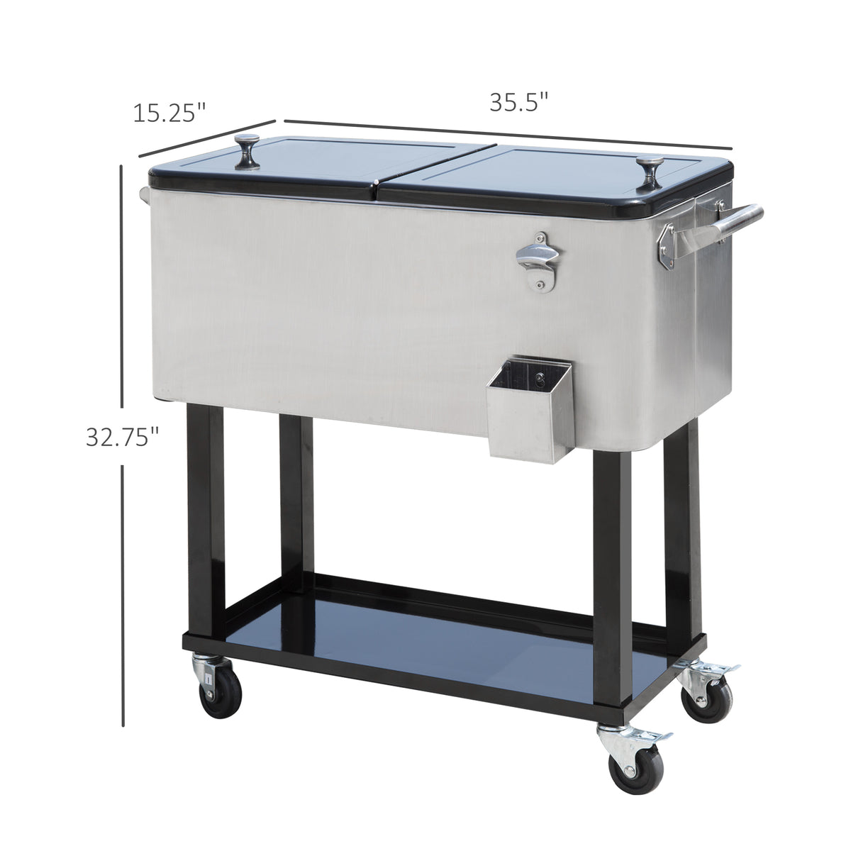 80 Quart Rolling Cooler Cart Ice Beer Beverage Cooling Bin for Outdoor Party, 35.4" x 15.4" x 32.7", Silver