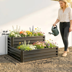 2 Tier Raised Garden Bed, 47" x 40" x 23" Galvanized Steel Planter Box for Vegetables, Flowers, and Herbs – view 2