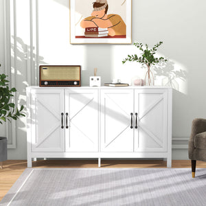 Sideboard Buffet, Storage Cabinet with Barn Door and Adjustable Shelf, TV Stand for TVs up to 65 Inches, Black Oak