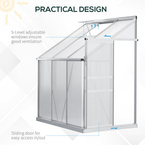 6' x 4' Aluminum Lean-to Greenhouse Polycarbonate Walk-in Garden Greenhouse with Adjustable Roof Vent – view 4