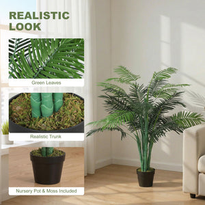 4FT Artificial Palm Tree Set of 2, Fake Tropical Tree with Lifelike Leaves, Faux Plant in Pot for Indoor Decoration, Green