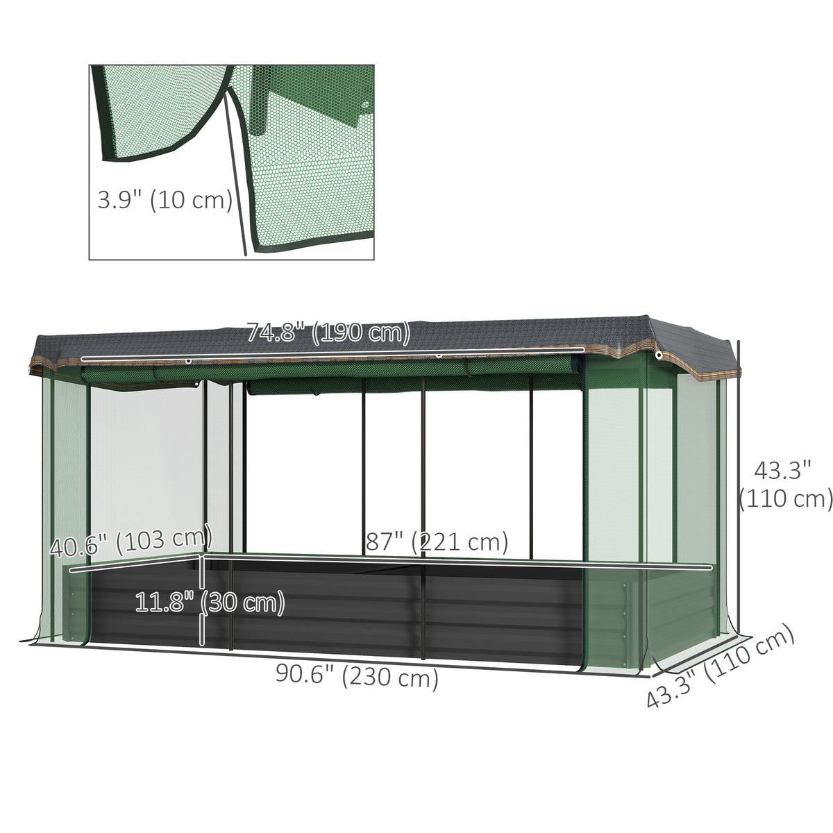 Galvanized Steel Planter Box with Crop Cage and Shade Cloth, Raised Garden Bed for Flowers, Vegs and Herbs