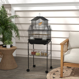 25" Bird Cage with Perch, Swing, Food Container, Slide-out Tray, Handle, Parrot Cage for Finches, Canaries, Budgies