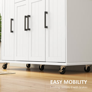 Modern Rolling Kitchen Island Cart with Drawers, Natural Wood Top, Towel Rack, Door Storage Cabinet, Black – view 20