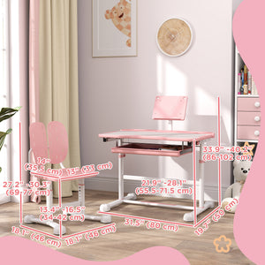 Qaba Height Adjustable Kids Desk and Chair Set with Tilt Desktop, Large Writing Board, Storage Drawer, Book Stand