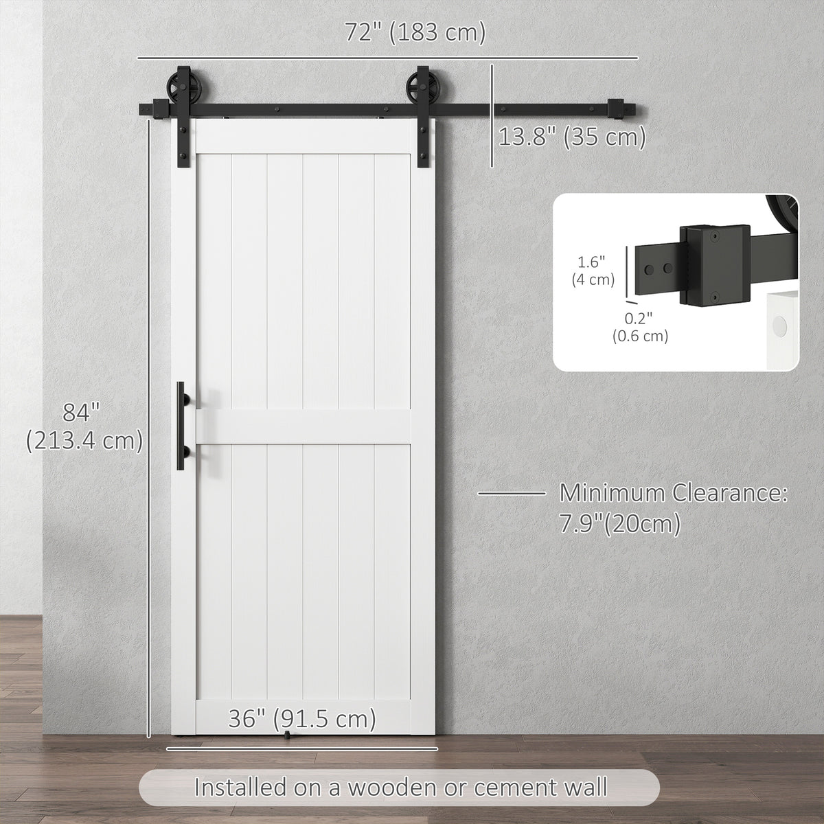 36inx84in Barn Door with 6FT Sliding Door Hardware Kit, Handle, Upgraded Rollers and Floor Guide – view 2