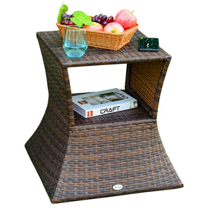 Rattan Wicker Side Table, 21.3" Square Outdoor End Table with Umbrella Hole 2-Tier Storage for Patio Garden – view 6