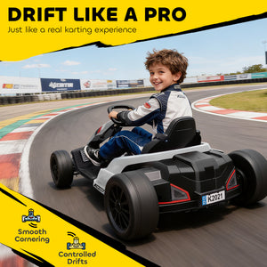 Qaba 24V Electric Go Kart with Dual 150W Motors, Adjustable Seat & 11.2MPH High Speed, Slow Start, 5-Point Harness