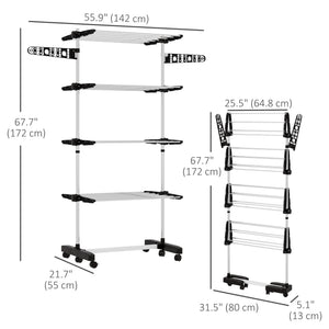 Garment Drying Rack Stainless Steel Folding Clothes Hanging Rack with Side Wings Castors for Indoor Outdoor – view 2