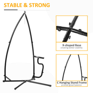Hammock Chair Stand Only, Metal C-Stand for Hanging Hammock Chair with Tray for Indoor, Outdoor, Porch, Patio, Black