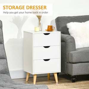 Bedside Table, Modern Nightstand with 3 Drawers, Side End Table with Wood Legs for Living Room, Bedroom, White