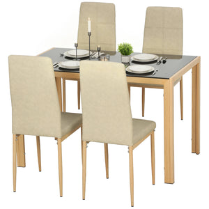 5-Piece Rectangular Glass Kitchen Table and Chairs with Metal Frame and Faux Leather Upholstery for Dining – view 3