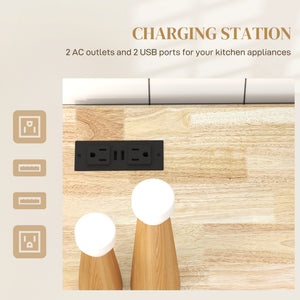 Kitchen Island with Power Outlet and Drop Leaf, Rolling Kitchen Cart with 2 Drawers and Adjustable Shelves – view 3