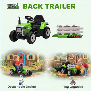 Aosom 12V Kids Ride on Tractor with Trailer, Battery Powered Electric Kids Car with Remote Control, Music Start up Sound and Horn, USB, LED Lights