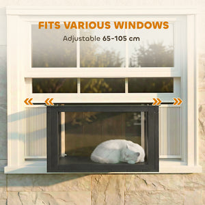 Catio Outdoor Cat Enclosure Adjustable Cat House Waterproof Top for Window 24" x18.5" x16.1" Black & White