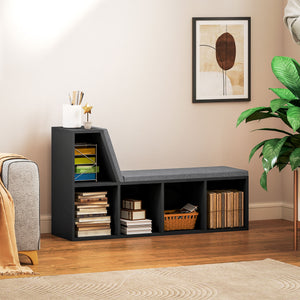 Multi-Purpose Bookshelf with 5 Cubes, 5-Cubby Bookcase with Cushioned Reading Nook and Storage Shelves, Blue – view 21