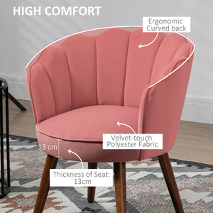 Modern Vanity Chair, Velvet-feel Fabric Leisure Accent Chair with Wood Legs for Living Room, Pink