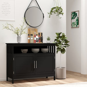 Kitchen Sideboard, Buffet Cabinet, Wooden Storage Console Table with 2-Level Cabinet and Open Shelf, Black – view 7