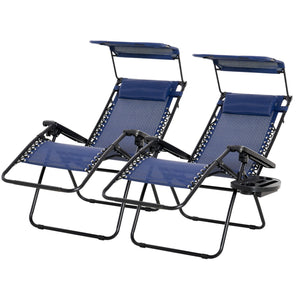 2 Piece Foldable Lounge Chair with Canopy Shade, Outdoor Zero Gravity Chair w/ Side Tray & Cup Holder – view 3