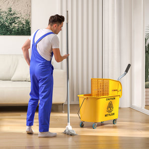Mop Bucket with Wringer on Wheels for Floor Cleaning, 21 Quart Side Press Wringer with Handle and Mop, Yellow