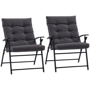 Set of 2 Outdoor Folding Chairs with Adjustable Backrest, Padded Camping Chairs for Outdoor Events, Grey