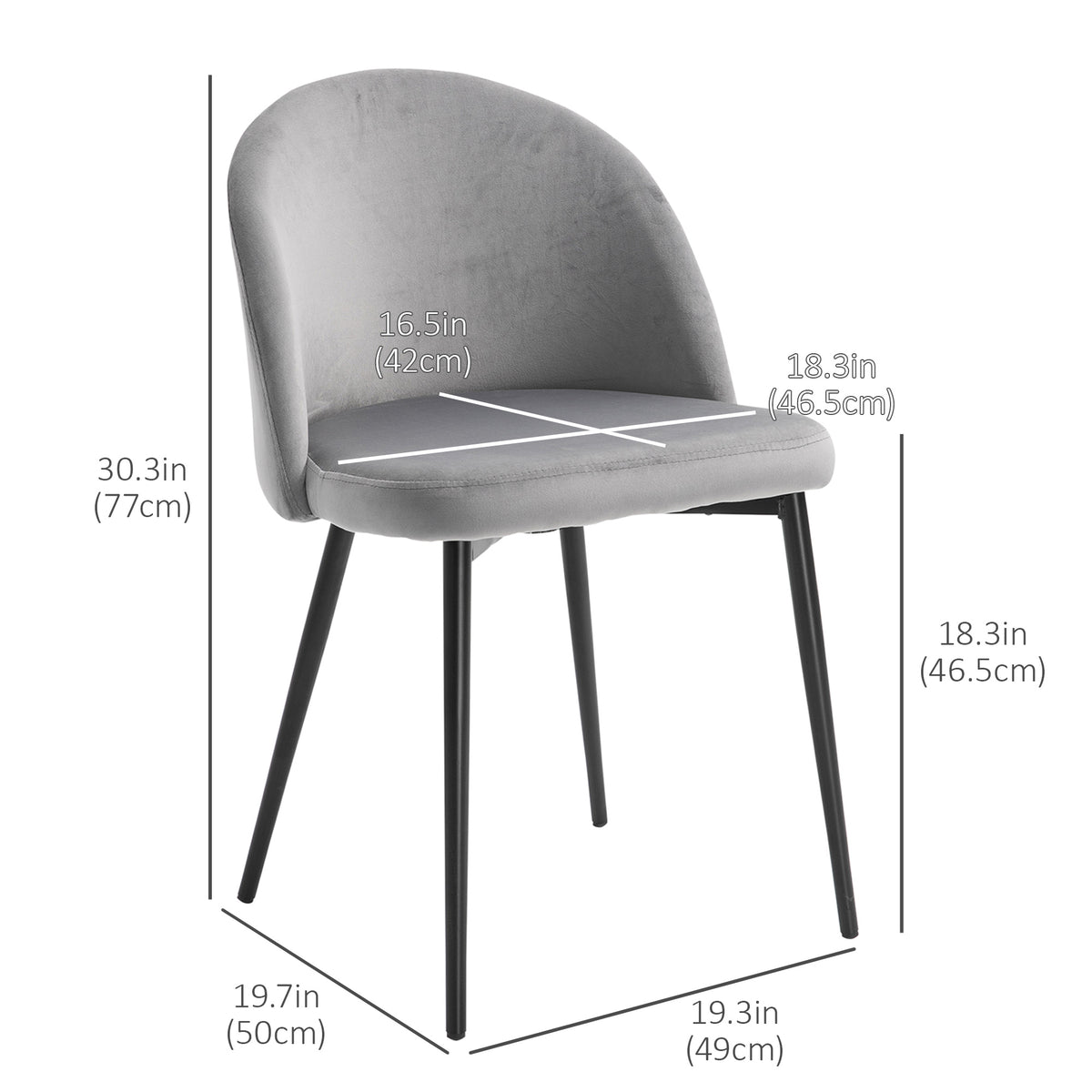 Modern Dining Chairs, Mid-Back Velvet-touch Upholstery Side Chair, Table Chair for Living Room, Dining Room, Grey, Set of 4