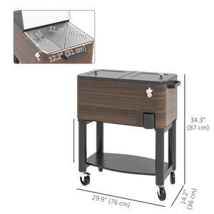 Patio Cooler, 60qt Portable Outdoor Cooler with Locking Wheels, Storage Shelf, Bottle Opener for Patio Backyard, Brown