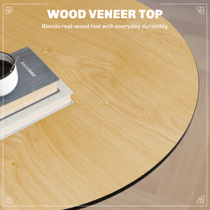 Round Table for 2, 40.2 Inch Bar Height Pub Table with Steel Frame, Non-Slip Base for Living Room, Kitchen, Natural Wood