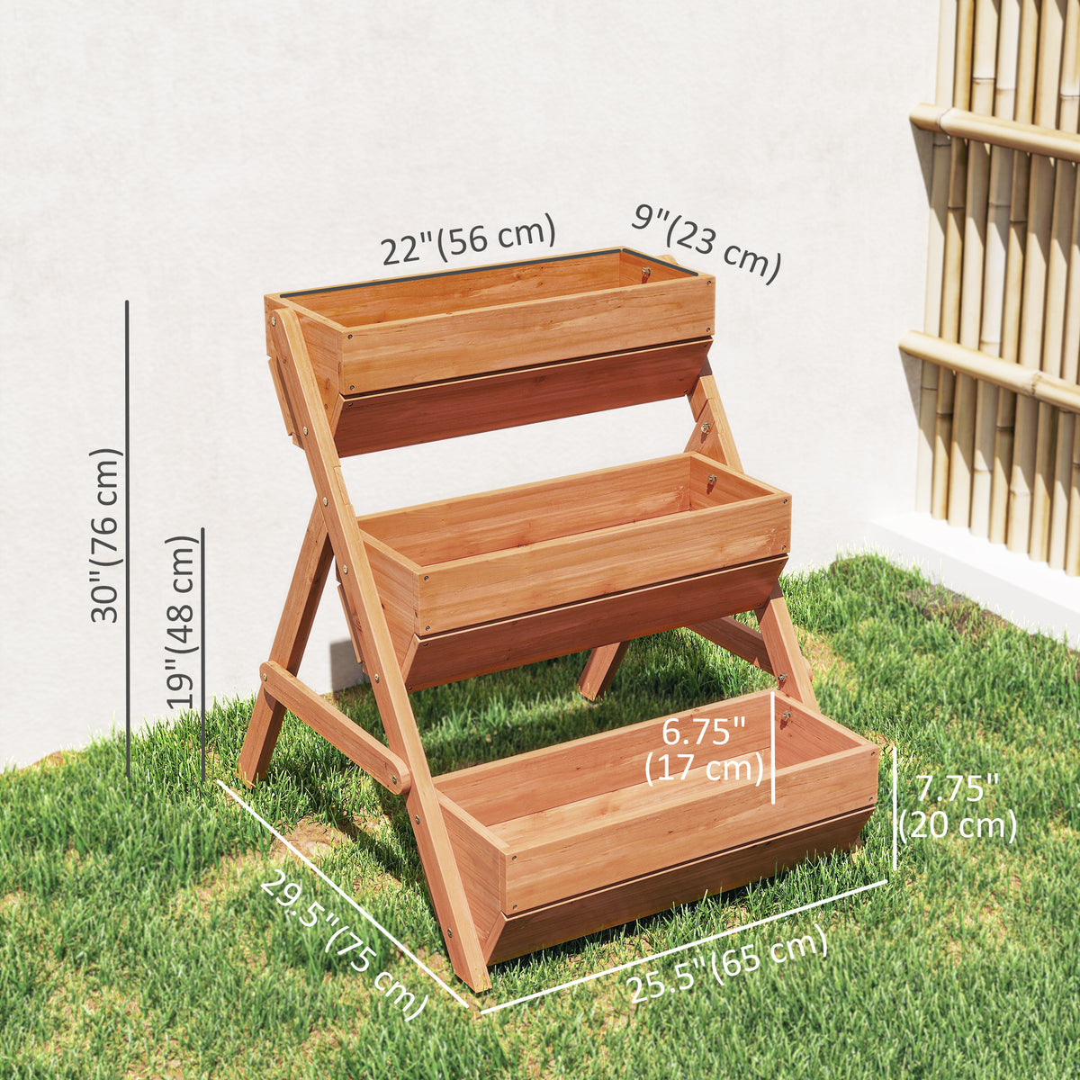 3 Tier Elevated Planter Box, Vertical Wooden Raised Garden Bed for Flowers, Vegetables, 26" x 30" x 30" – view 2