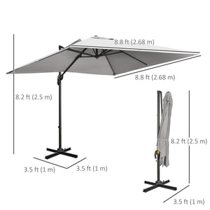 9ft Cantilever Patio Umbrella, Square Overhanging Umbrella with Cross Base, Crank Handle, Tilt – view 9