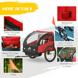 Aosom 2 Seat Bike Trailer for Kids, Baby Stroller with Storage Bag, 5 Point Harness, Bicycle Trailer with 20" Wheels