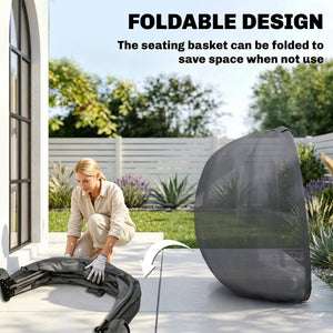 Hanging Egg Chair, Outdoor Indoor Swing Chair with Stand, Folding Basket and Thickened Cushion, Grey