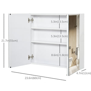 Wall Mounted Mirror Cabinet, Bathroom Medicine Cabinet with Mirror, 2 Doors and 3-tier Shelving, Silver