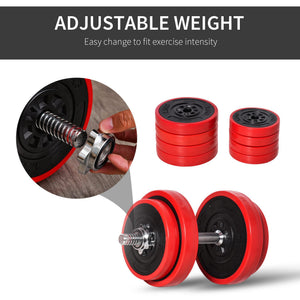 Soozier 44lbs 2-In-1 Dumbbell & Barbell Adjustable Set Strength Muscle Exercise Fitness Plate Bar Clamp Rod Home Gym Sports Area