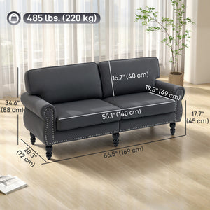 Stylish Midback Double Sofa with Sponge Padding, 2 Seater Sofa Couch, with Rubber Wood Leg, Grey
