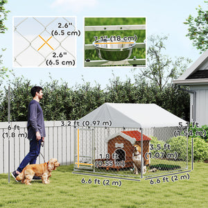 Outdoor Dog Run w/ Adjustable & Rotating Bowls, Water-Resistant UV-Resistant Cover, Secure Lock, 6.6' x 6.6' x 5.1'